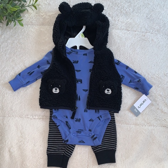 Carter's Other - NWT Carter’s Boys 3M Faux Sherpa Bear Set Blue & Black Wilderness Outfit